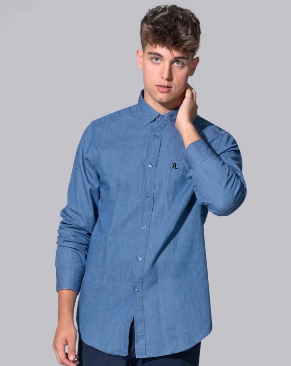 Camisa casual bordada con tejido vaquero